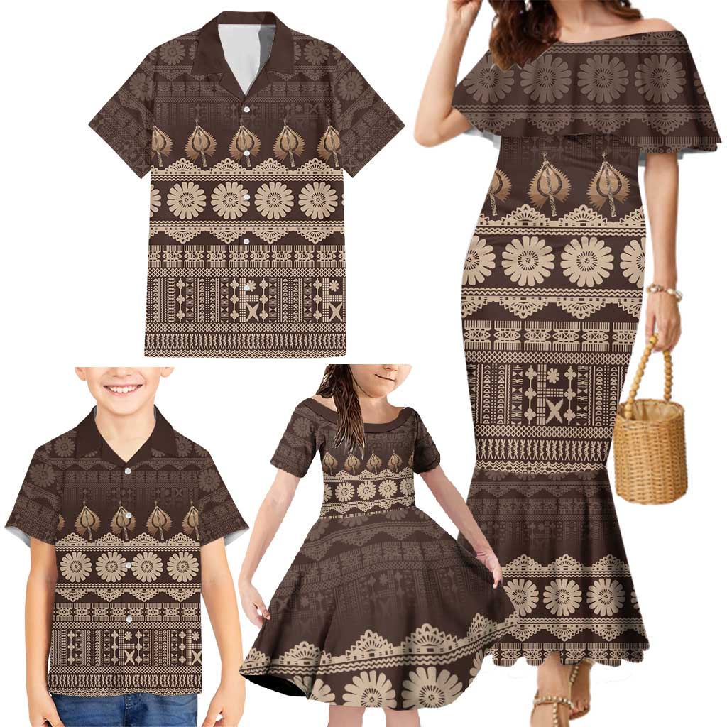 Bula Fiji Iri ni Meke Family Matching Mermaid Dress and Hawaiian Shirt Kuvui Fijian Masi - Polynesian Pride