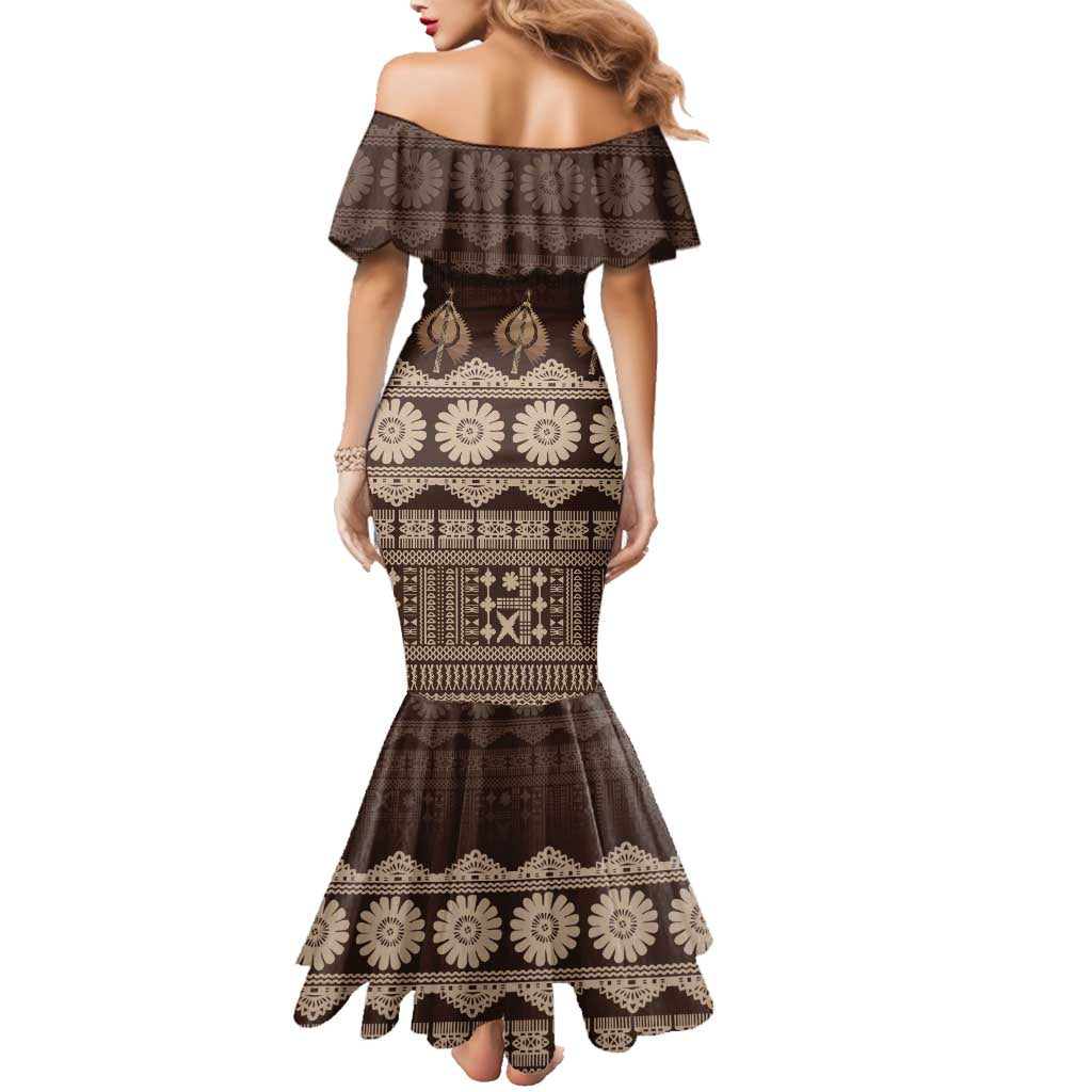 Bula Fiji Iri ni Meke Family Matching Mermaid Dress and Hawaiian Shirt Kuvui Fijian Masi - Polynesian Pride