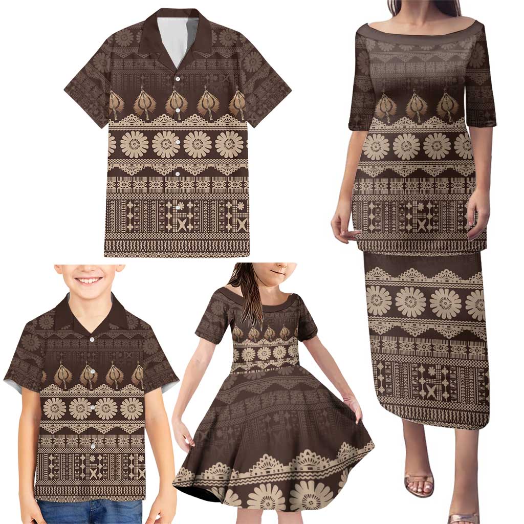 Bula Fiji Iri ni Meke Family Matching Puletasi and Hawaiian Shirt Kuvui Fijian Masi - Polynesian Pride