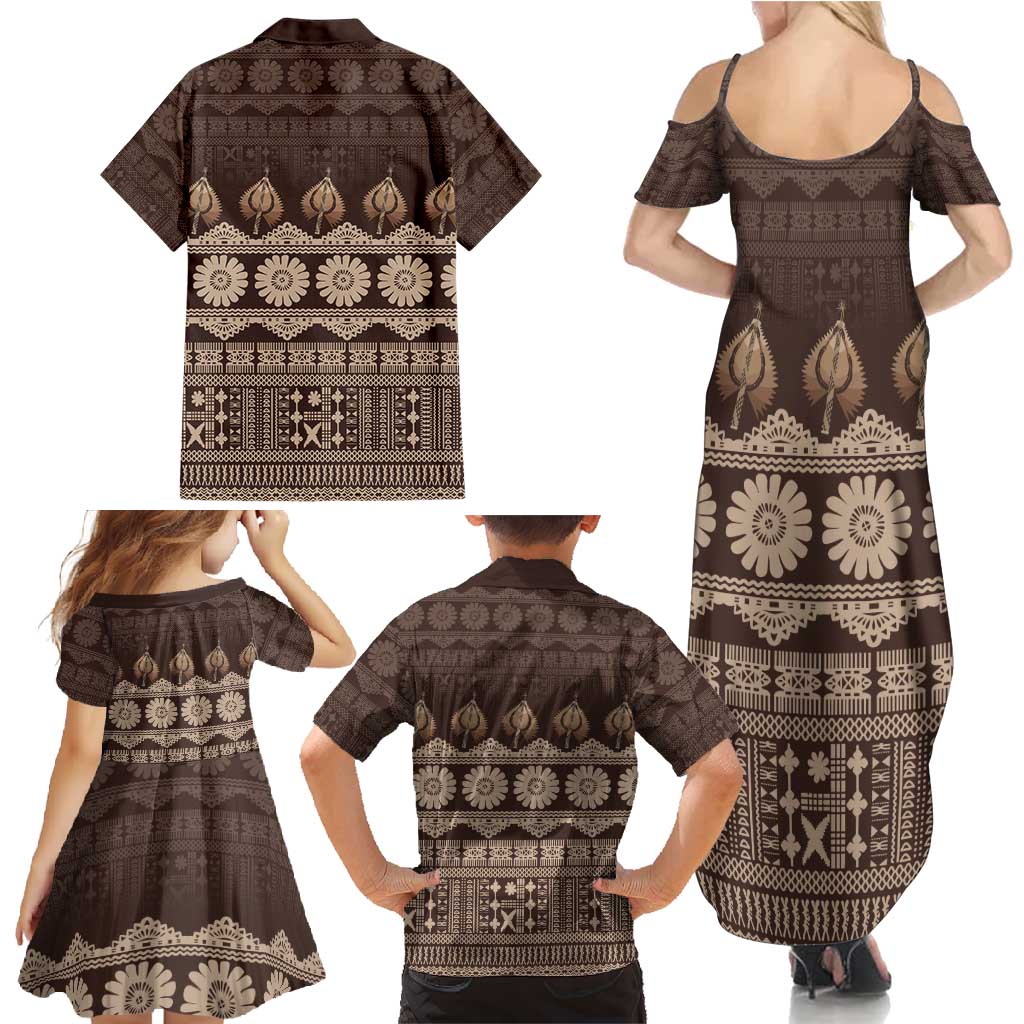 Bula Fiji Iri ni Meke Family Matching Summer Maxi Dress and Hawaiian Shirt Kuvui Fijian Masi - Polynesian Pride