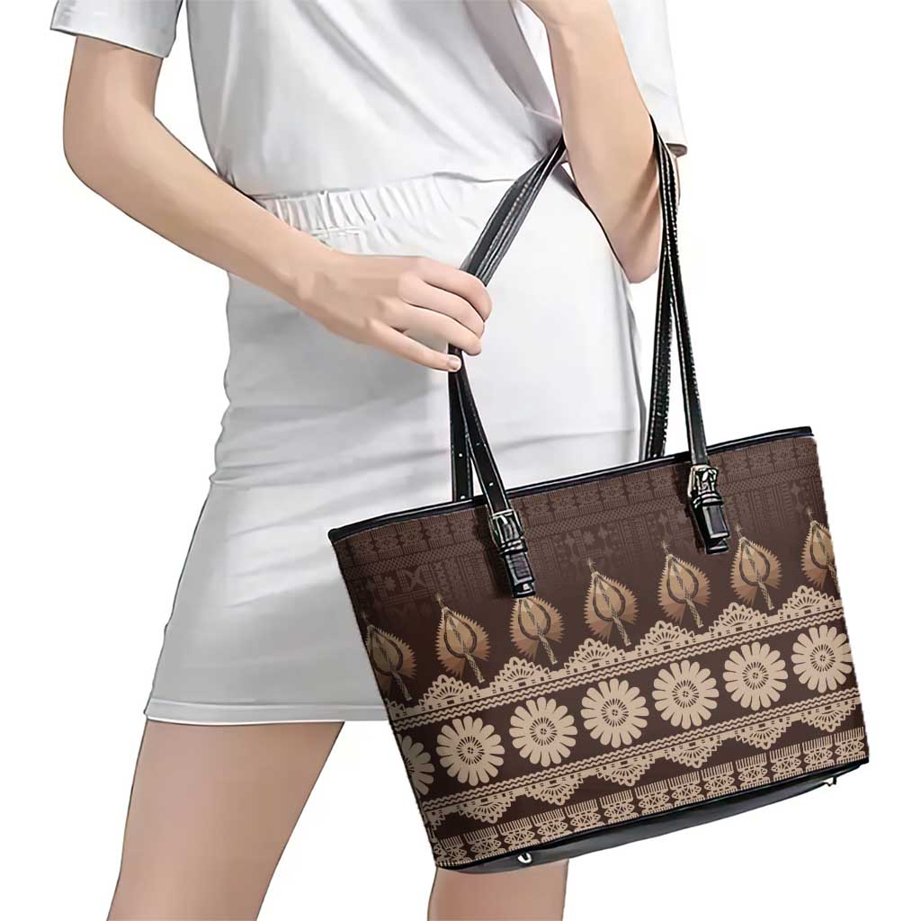 Bula Fiji Iri ni Meke Leather Tote Bag Kuvui Fijian Masi - Polynesian Pride