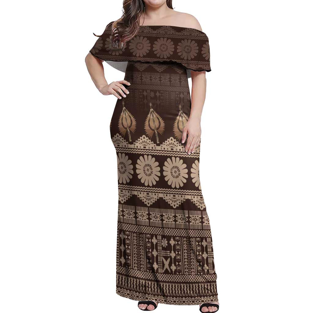 Bula Fiji Iri ni Meke Off Shoulder Maxi Dress Kuvui Fijian Masi - Polynesian Pride