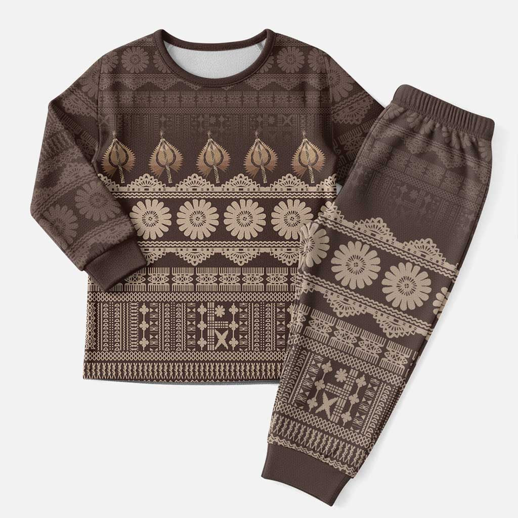 Bula Fiji Iri ni Meke Christmas Pajama Set Kuvui Fijian Masi - Polynesian Pride