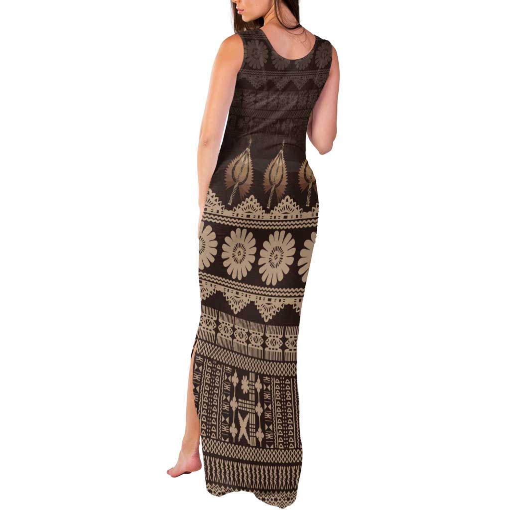 Bula Fiji Iri ni Meke Tank Maxi Dress Kuvui Fijian Masi - Polynesian Pride