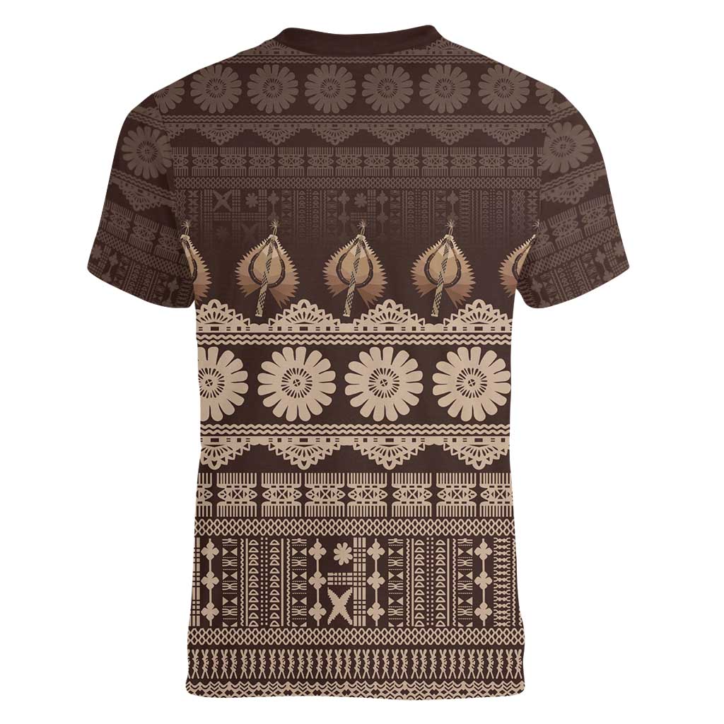 Bula Fiji Iri ni Meke Women V-Neck T-Shirt Kuvui Fijian Masi - Polynesian Pride