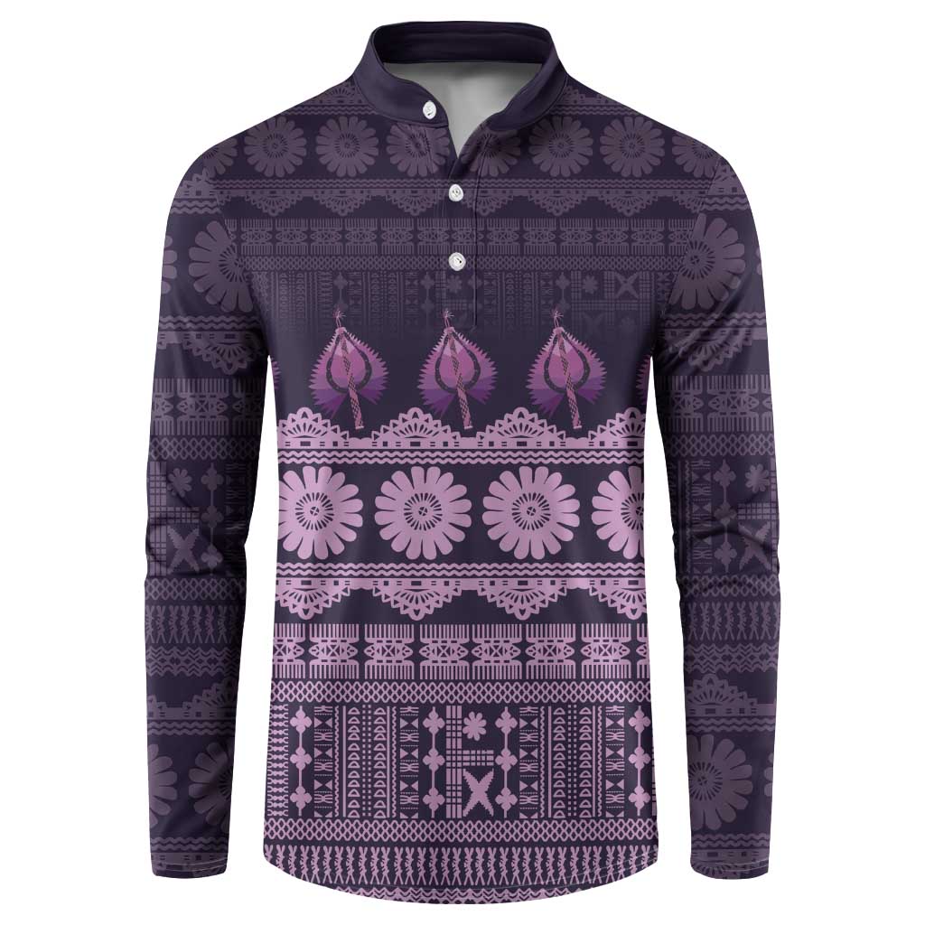 Bula Fiji Iri ni Meke Button Sweatshirt Lokaloka Fijian Masi LT14 Purple - Polynesian Pride