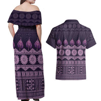 Bula Fiji Iri ni Meke Couples Matching Off Shoulder Maxi Dress and Hawaiian Shirt Lokaloka Fijian Masi - Polynesian Pride