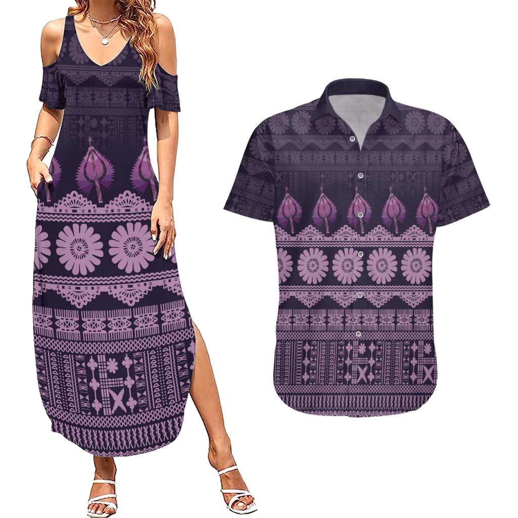Bula Fiji Iri ni Meke Couples Matching Summer Maxi Dress and Hawaiian Shirt Lokaloka Fijian Masi - Polynesian Pride