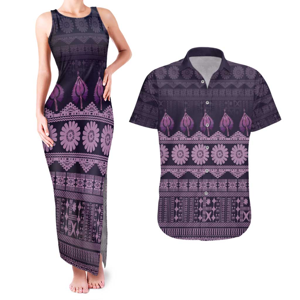 Bula Fiji Iri ni Meke Couples Matching Tank Maxi Dress and Hawaiian Shirt Lokaloka Fijian Masi - Polynesian Pride