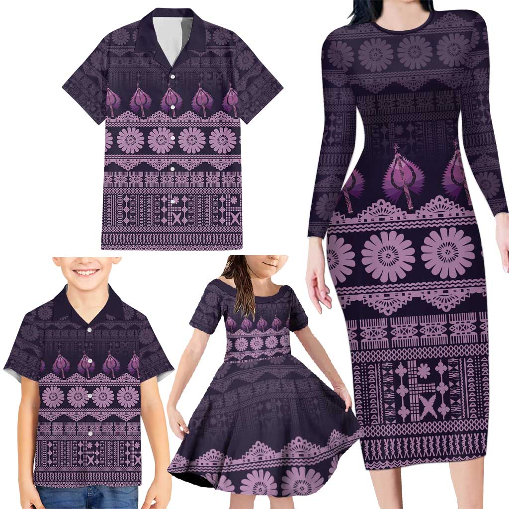 Bula Fiji Iri ni Meke Family Matching Long Sleeve Bodycon Dress and Hawaiian Shirt Lokaloka Fijian Masi - Polynesian Pride