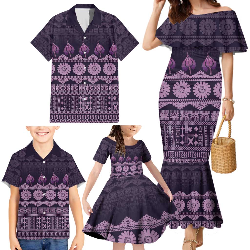 Bula Fiji Iri ni Meke Family Matching Mermaid Dress and Hawaiian Shirt Lokaloka Fijian Masi - Polynesian Pride
