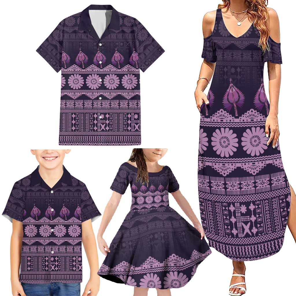 Bula Fiji Iri ni Meke Family Matching Summer Maxi Dress and Hawaiian Shirt Lokaloka Fijian Masi - Polynesian Pride