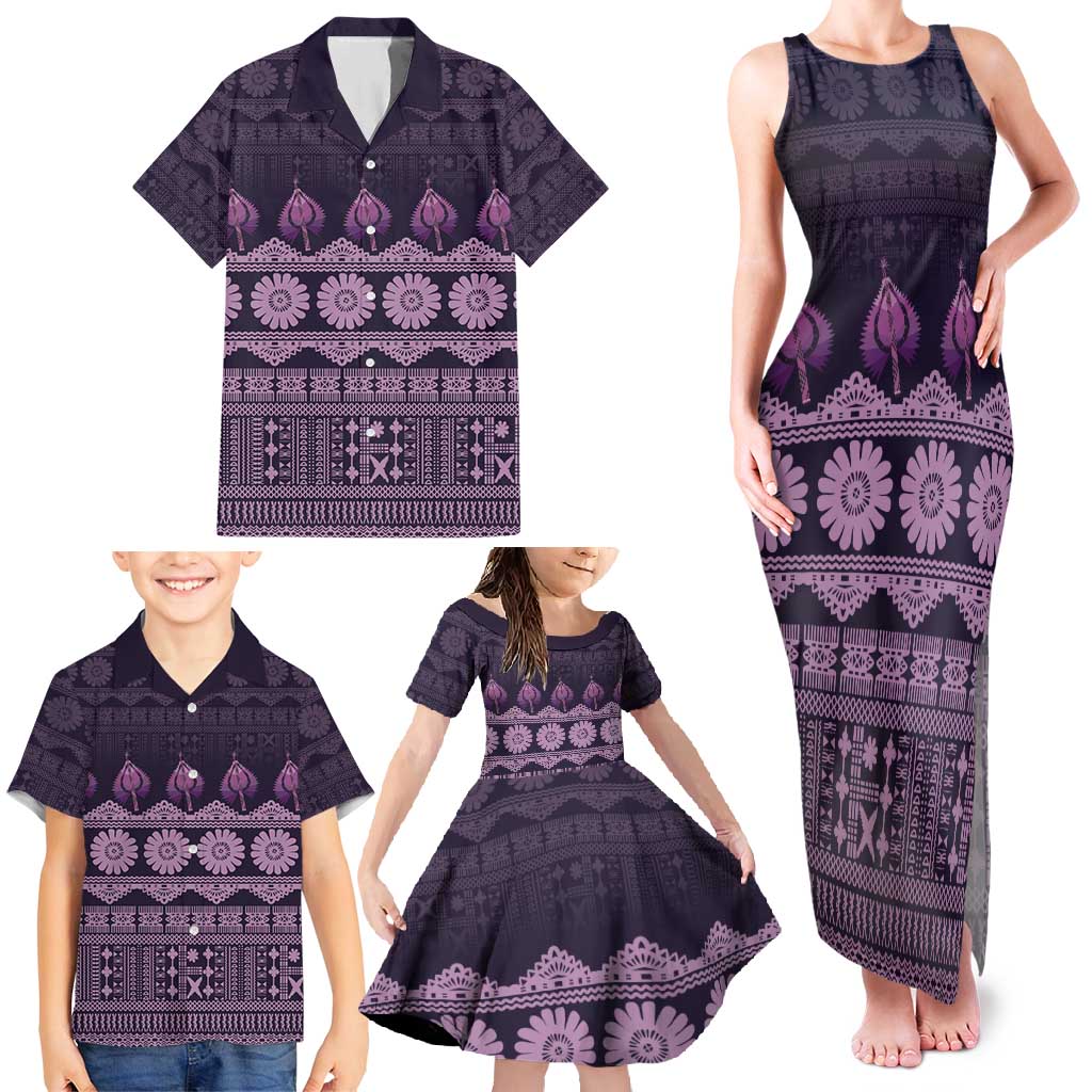 Bula Fiji Iri ni Meke Family Matching Tank Maxi Dress and Hawaiian Shirt Lokaloka Fijian Masi - Polynesian Pride