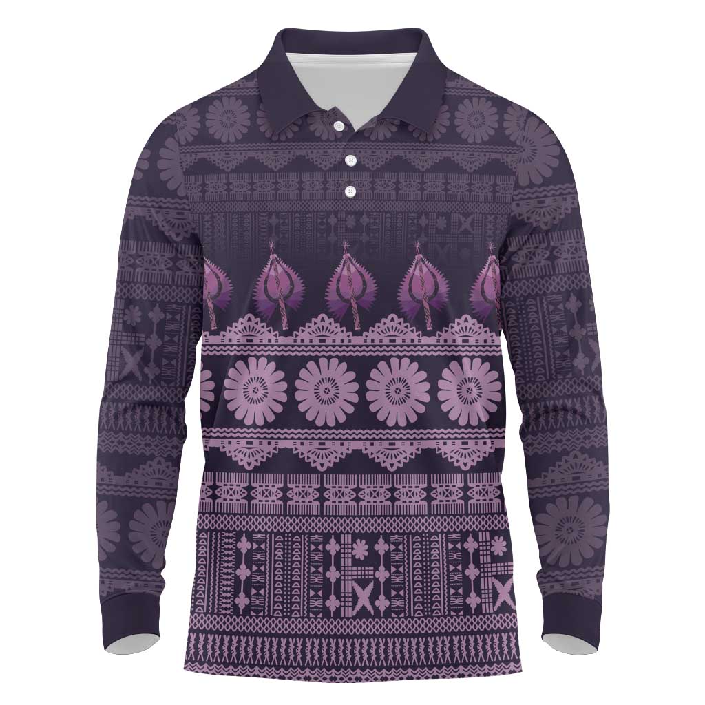 Bula Fiji Iri ni Meke Long Sleeve Polo Shirt Lokaloka Fijian Masi - Polynesian Pride