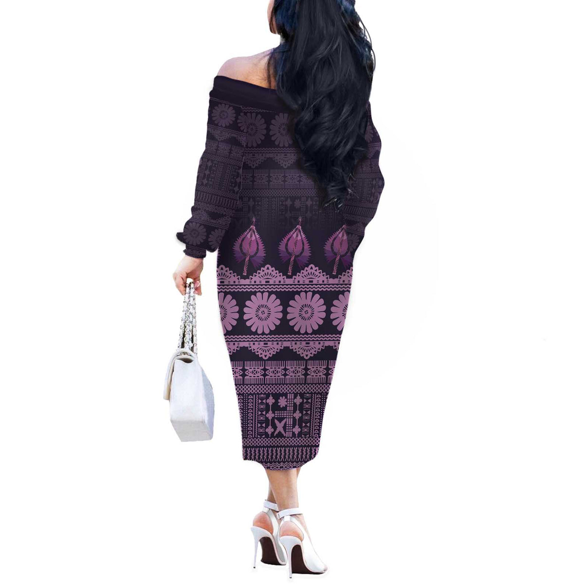 Bula Fiji Iri ni Meke Off The Shoulder Long Sleeve Dress Lokaloka Fijian Masi - Polynesian Pride