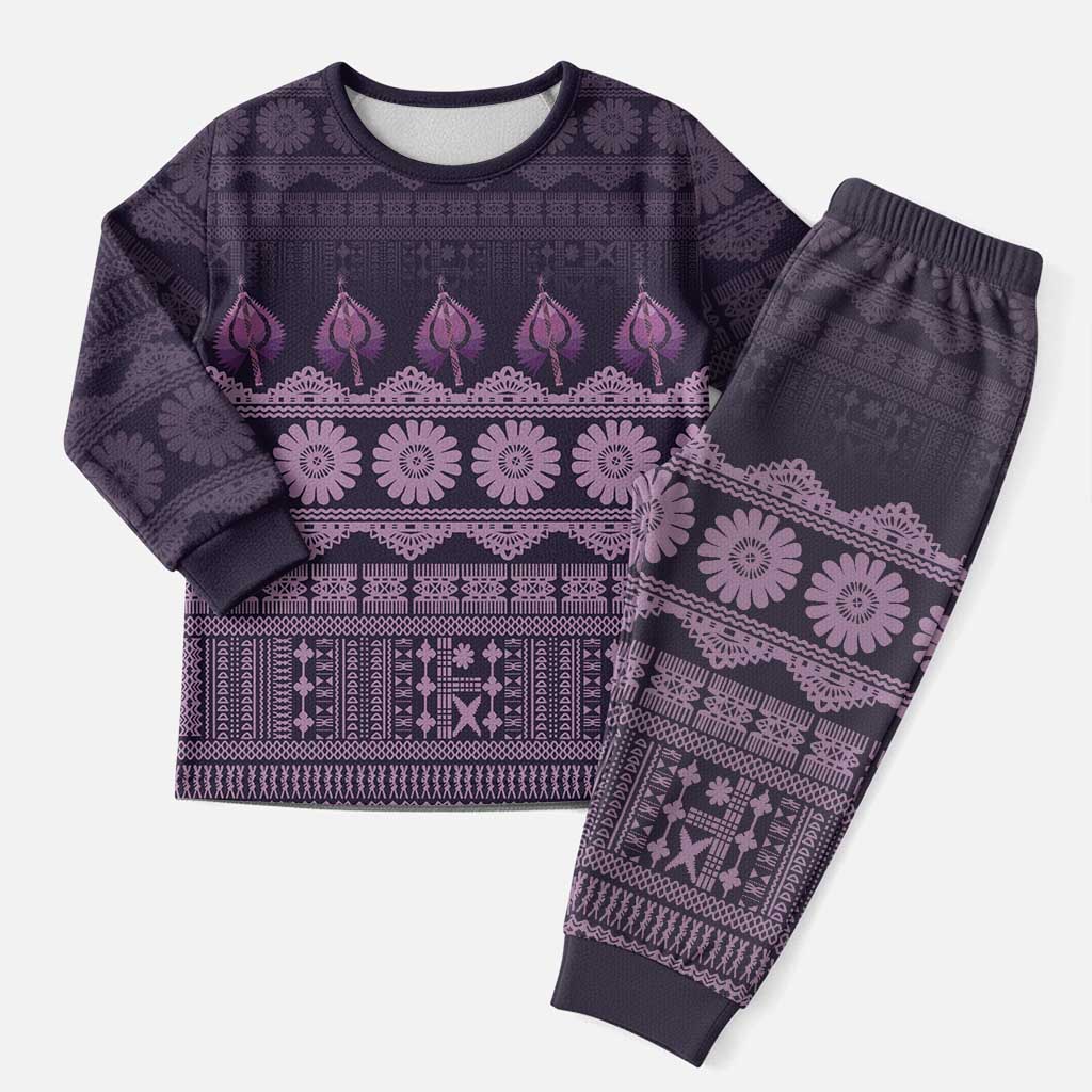 Bula Fiji Iri ni Meke Christmas Pajama Set Lokaloka Fijian Masi LT14 Men Purple - Polynesian Pride