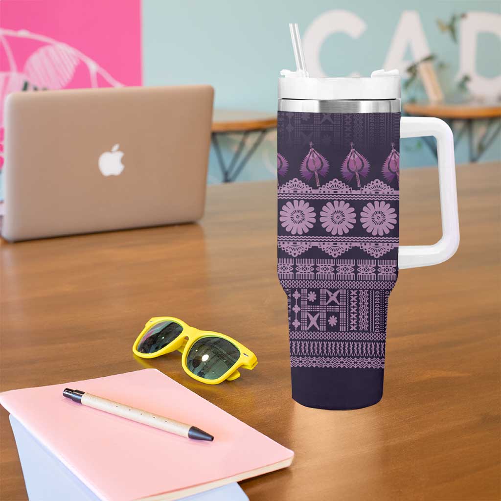 Bula Fiji Iri ni Meke Tumbler With Handle Lokaloka Fijian Masi - Polynesian Pride