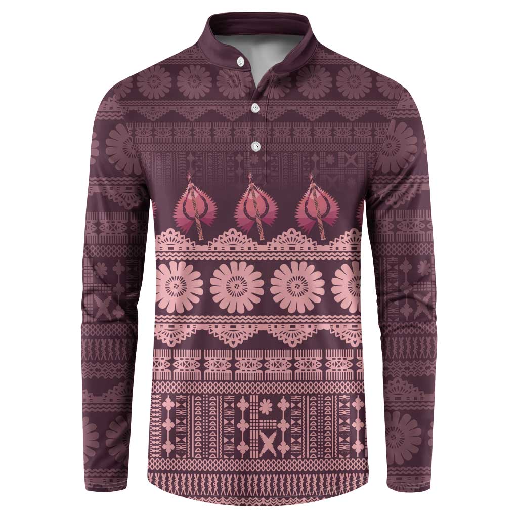 Bula Fiji Iri ni Meke Button Sweatshirt Piqi Fijian Masi LT14 Pink - Polynesian Pride