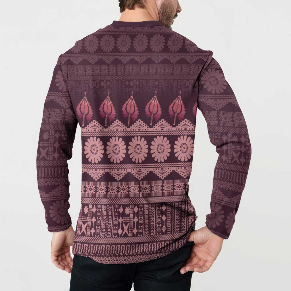 Bula Fiji Iri ni Meke Button Sweatshirt Piqi Fijian Masi LT14 - Polynesian Pride