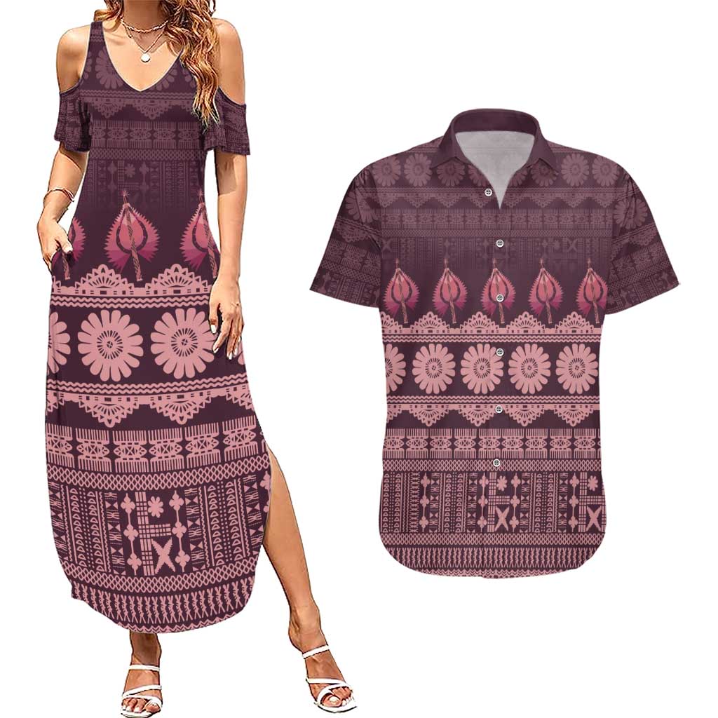 Bula Fiji Iri ni Meke Couples Matching Summer Maxi Dress and Hawaiian Shirt Piqi Fijian Masi - Polynesian Pride