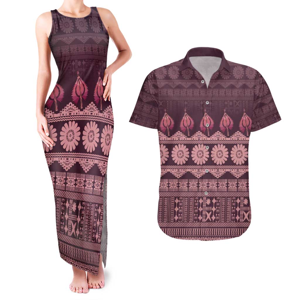 Bula Fiji Iri ni Meke Couples Matching Tank Maxi Dress and Hawaiian Shirt Piqi Fijian Masi - Polynesian Pride