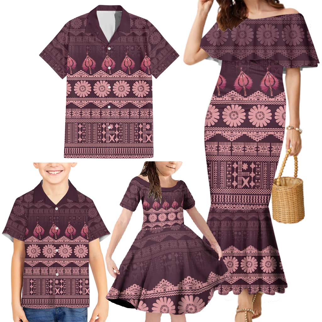 Bula Fiji Iri ni Meke Family Matching Mermaid Dress and Hawaiian Shirt Piqi Fijian Masi - Polynesian Pride