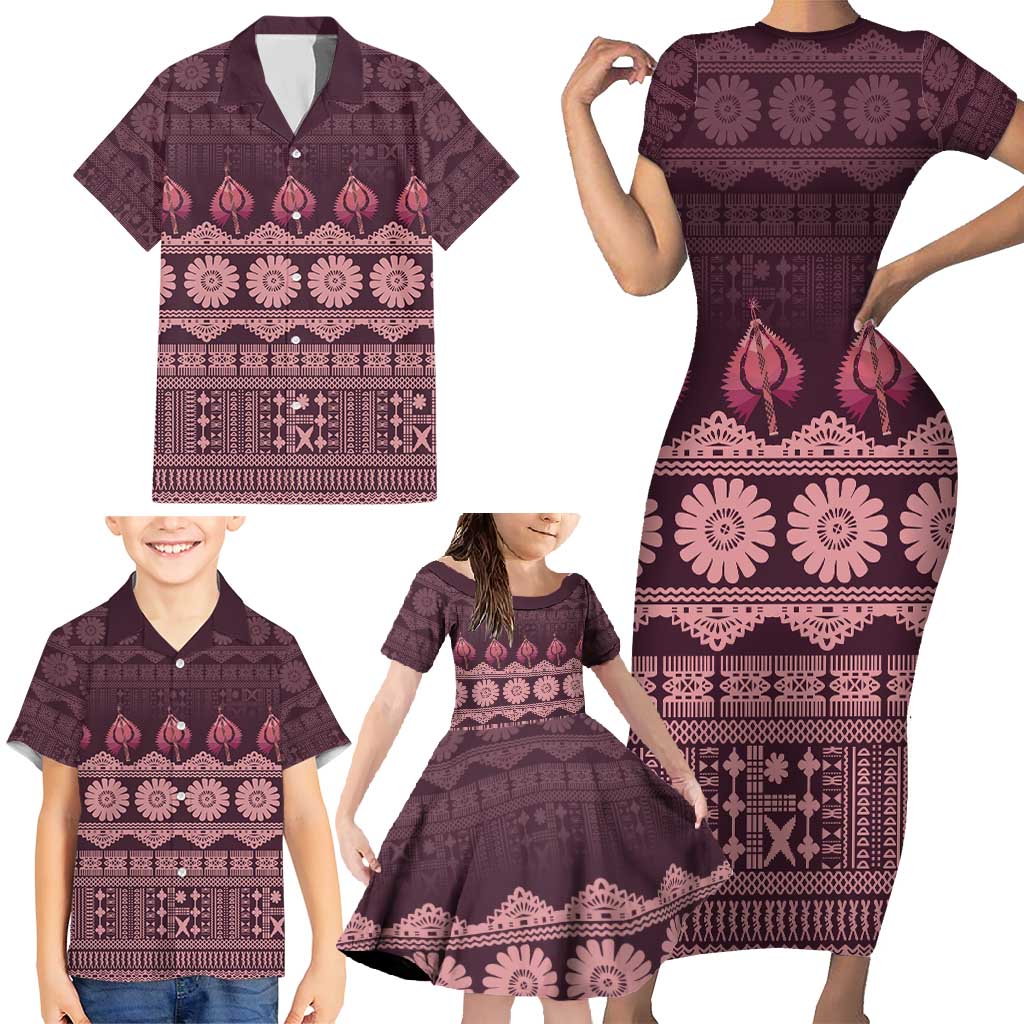 Bula Fiji Iri ni Meke Family Matching Short Sleeve Bodycon Dress and Hawaiian Shirt Piqi Fijian Masi - Polynesian Pride
