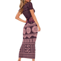 Bula Fiji Iri ni Meke Family Matching Short Sleeve Bodycon Dress and Hawaiian Shirt Piqi Fijian Masi - Polynesian Pride