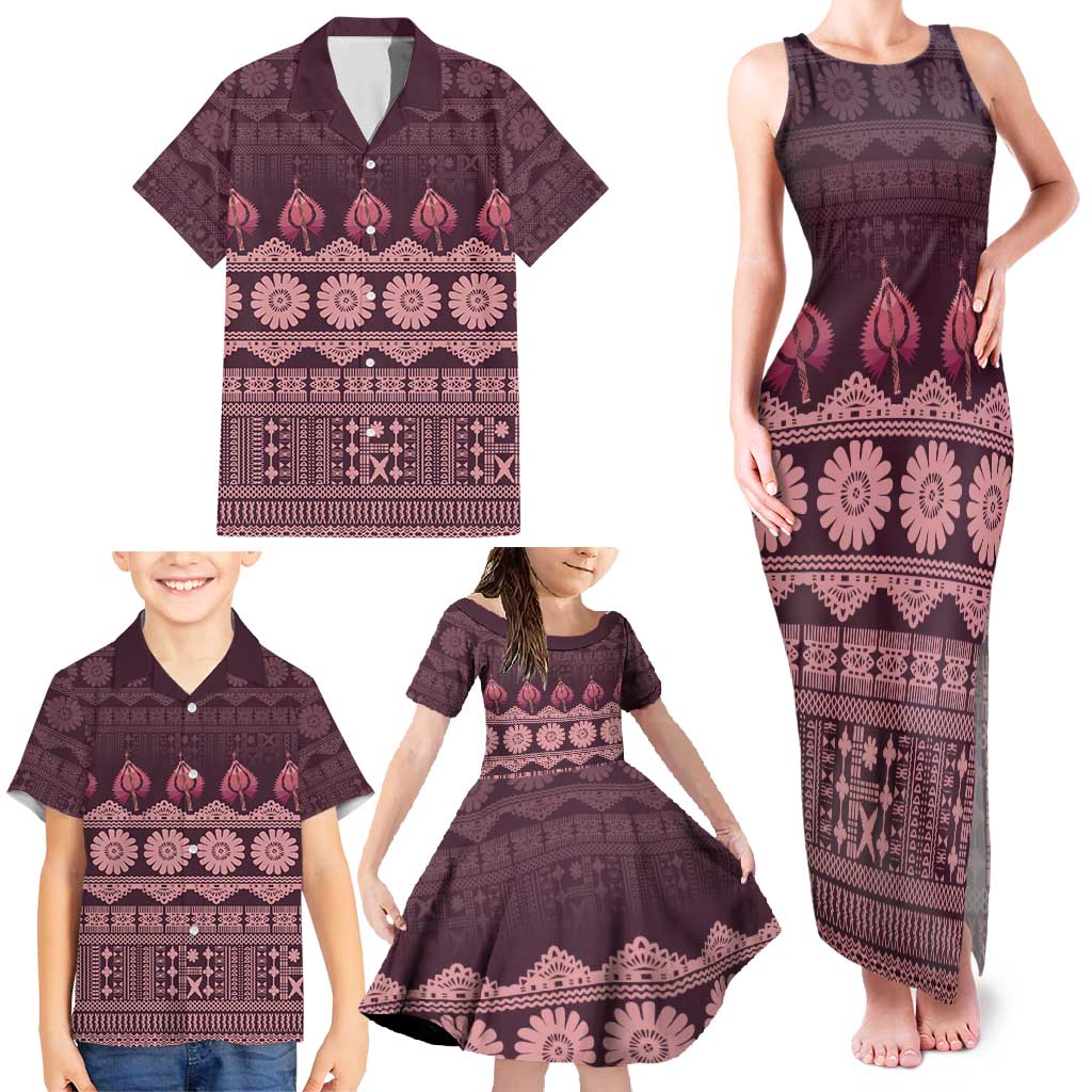 Bula Fiji Iri ni Meke Family Matching Tank Maxi Dress and Hawaiian Shirt Piqi Fijian Masi - Polynesian Pride