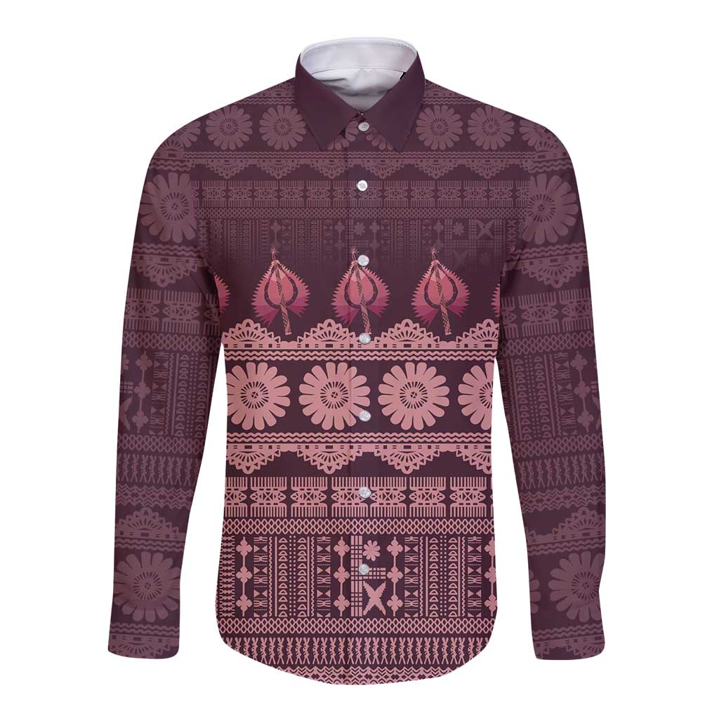 Bula Fiji Iri ni Meke Long Sleeve Button Shirt Piqi Fijian Masi - Polynesian Pride