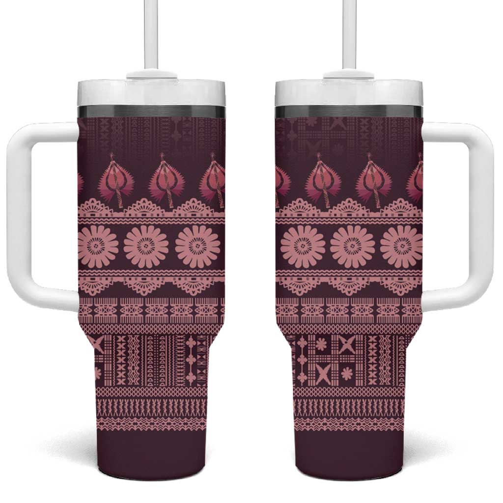 Bula Fiji Iri ni Meke Tumbler With Handle Piqi Fijian Masi - Polynesian Pride