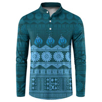 Bula Fiji Iri ni Meke Button Sweatshirt Karakarawa Fijian Masi LT14 Blue - Polynesian Pride