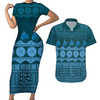 Bula Fiji Iri ni Meke Couples Matching Short Sleeve Bodycon Dress and Hawaiian Shirt Karakarawa Fijian Masi - Polynesian Pride