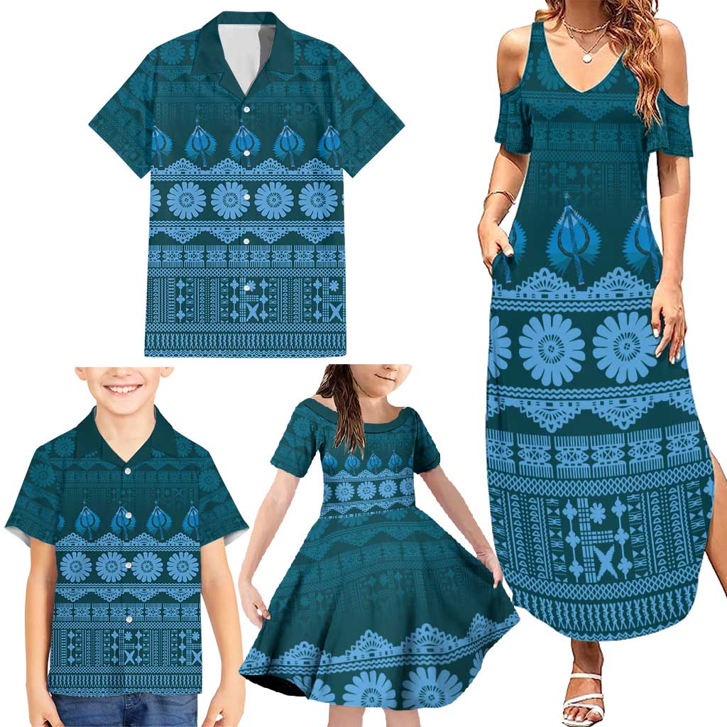 Bula Fiji Iri ni Meke Family Matching Summer Maxi Dress and Hawaiian Shirt Karakarawa Fijian Masi - Polynesian Pride