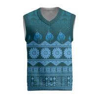 Bula Fiji Iri ni Meke Christmas Knitted V-Neck Vest Karakarawa Fijian Masi LT14 Blue - Polynesian Pride