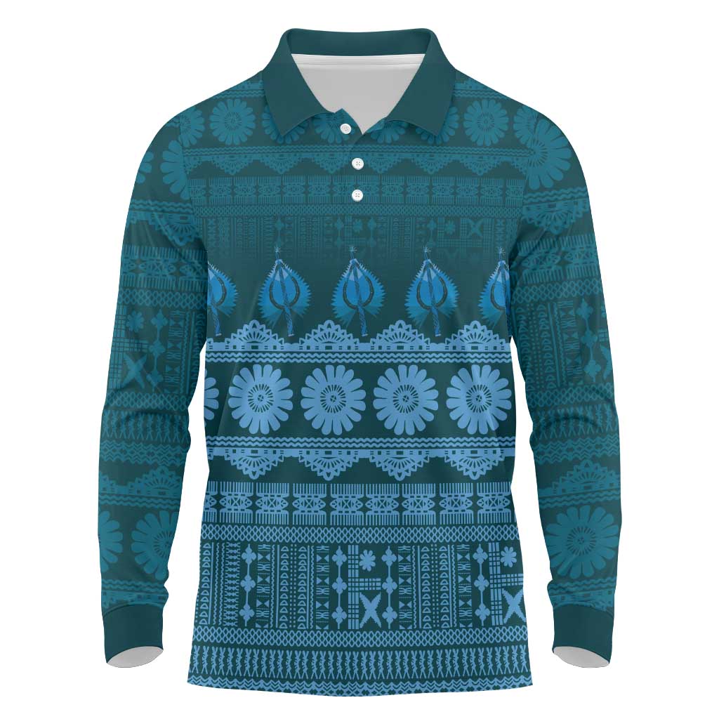 Bula Fiji Iri ni Meke Long Sleeve Polo Shirt Karakarawa Fijian Masi - Polynesian Pride