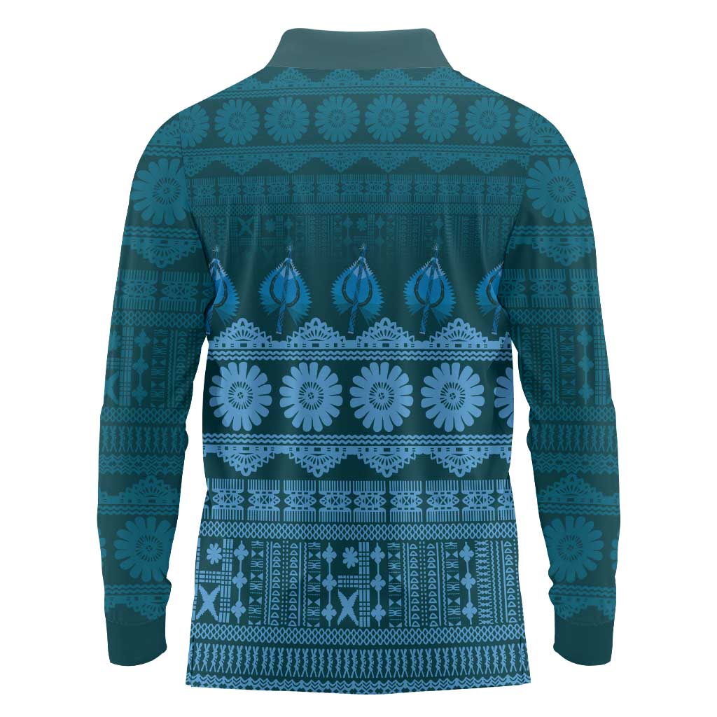 Bula Fiji Iri ni Meke Long Sleeve Polo Shirt Karakarawa Fijian Masi - Polynesian Pride