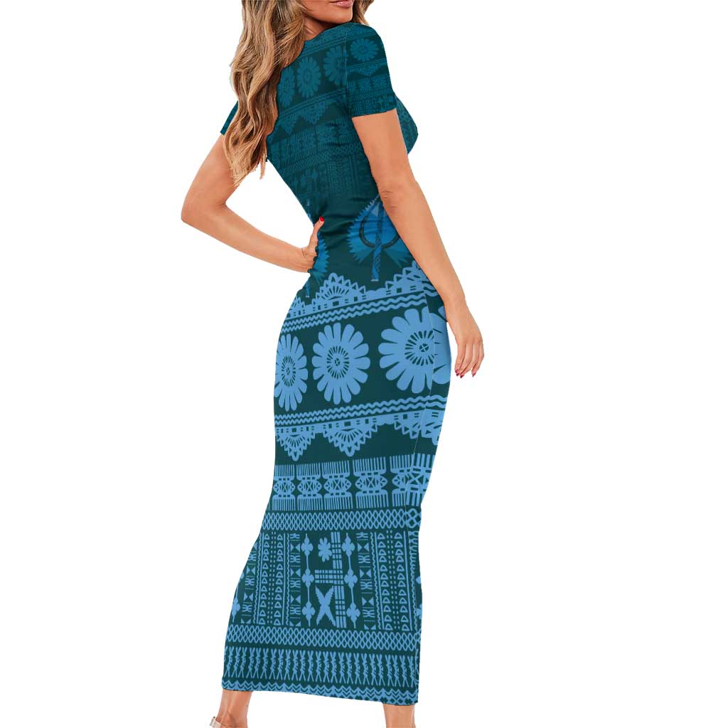Bula Fiji Iri ni Meke Short Sleeve Bodycon Dress Karakarawa Fijian Masi - Polynesian Pride