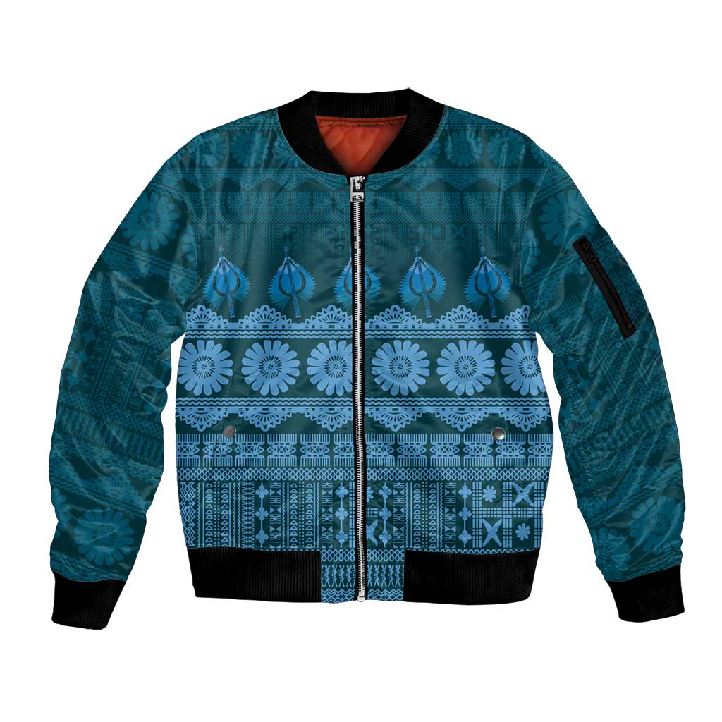 Bula Fiji Iri ni Meke Sleeve Zip Bomber Jacket Karakarawa Fijian Masi - Polynesian Pride