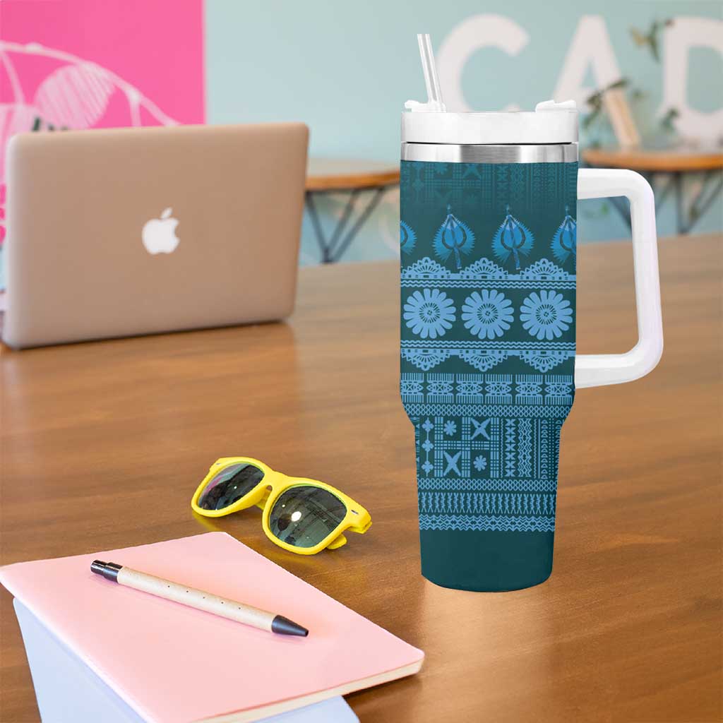 Bula Fiji Iri ni Meke Tumbler With Handle Karakarawa Fijian Masi - Polynesian Pride