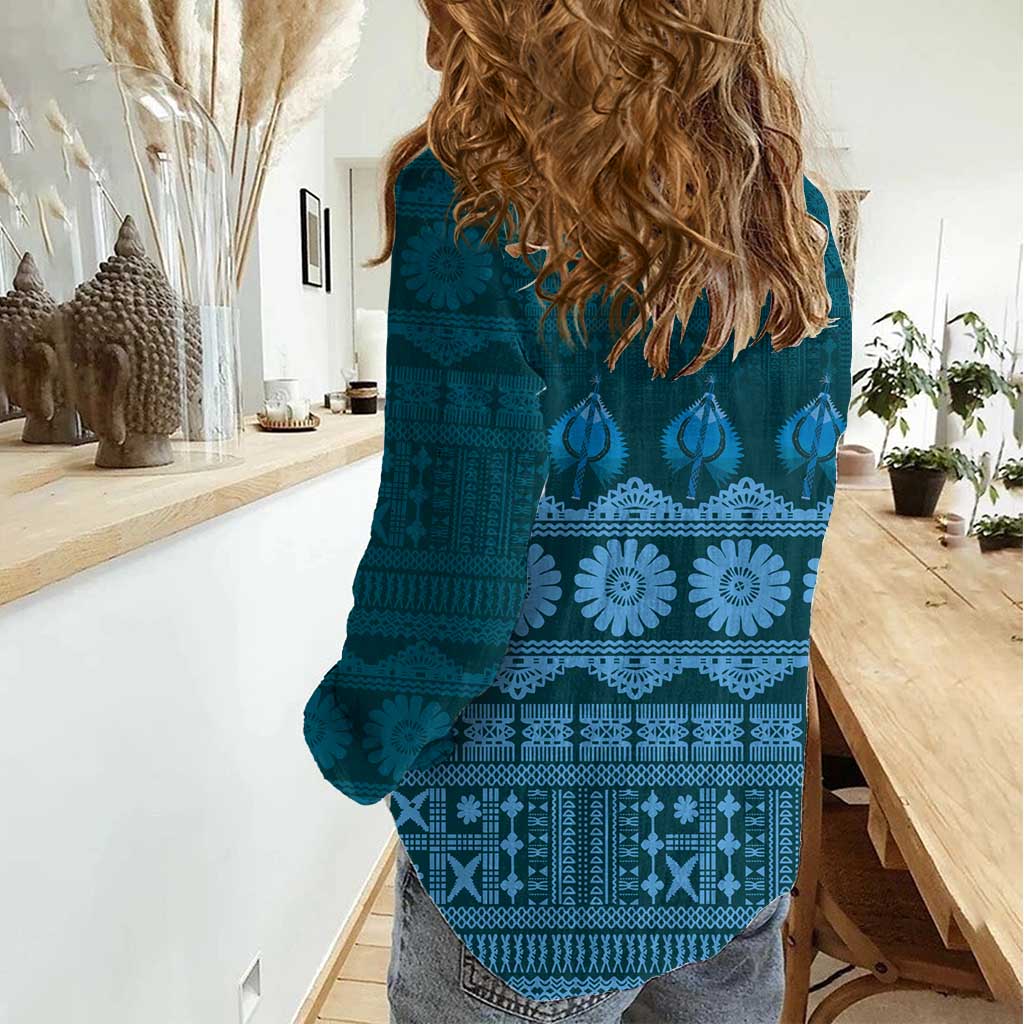 Bula Fiji Iri ni Meke Women Casual Shirt Karakarawa Fijian Masi LT14 - Polynesian Pride