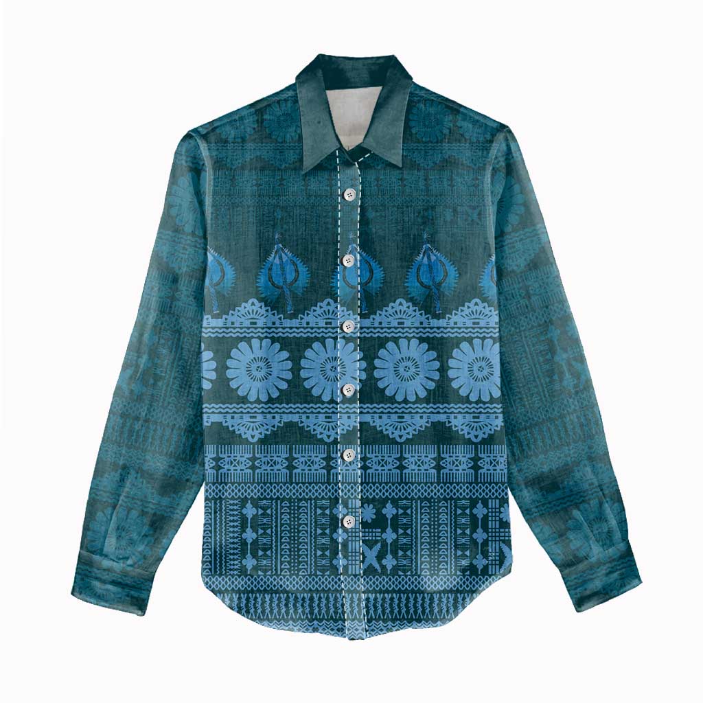 Bula Fiji Iri ni Meke Women Casual Shirt Karakarawa Fijian Masi LT14 - Polynesian Pride