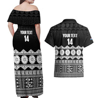 Fiji Tapa Rugby Custom Couples Matching Off Shoulder Maxi Dress and Hawaiian Shirt Go Fijiana - Polynesian Pride