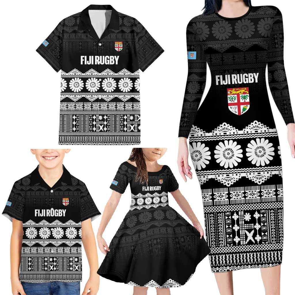 Fiji Tapa Rugby Custom Family Matching Long Sleeve Bodycon Dress and Hawaiian Shirt Go Fijiana - Polynesian Pride