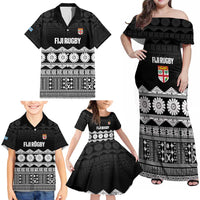 Fiji Tapa Rugby Custom Family Matching Off Shoulder Maxi Dress and Hawaiian Shirt Go Fijiana - Polynesian Pride