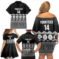 Fiji Tapa Rugby Custom Family Matching Off Shoulder Short Dress and Hawaiian Shirt Go Fijiana - Polynesian Pride