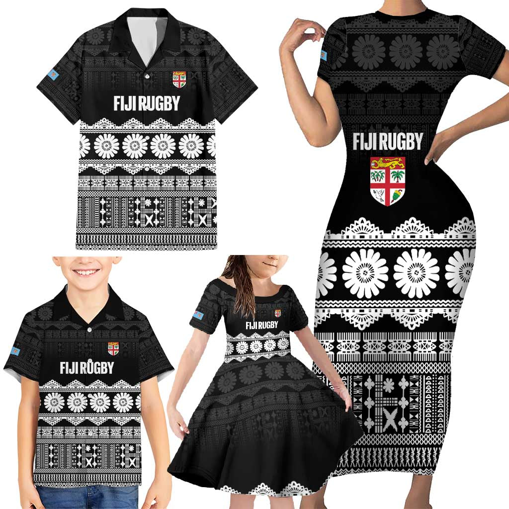 Fiji Tapa Rugby Custom Family Matching Short Sleeve Bodycon Dress and Hawaiian Shirt Go Fijiana - Polynesian Pride