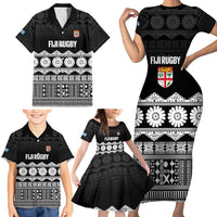 Fiji Tapa Rugby Custom Family Matching Short Sleeve Bodycon Dress and Hawaiian Shirt Go Fijiana - Polynesian Pride