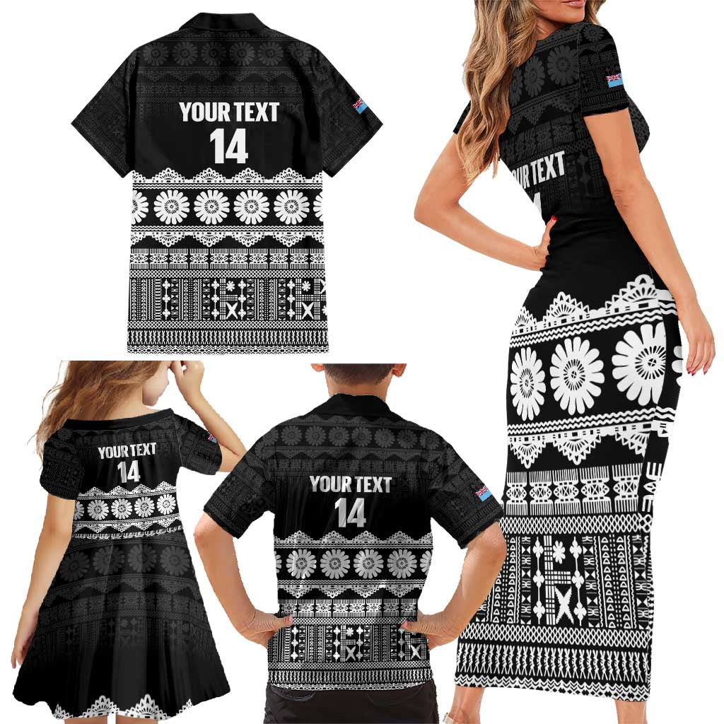 Fiji Tapa Rugby Custom Family Matching Short Sleeve Bodycon Dress and Hawaiian Shirt Go Fijiana - Polynesian Pride