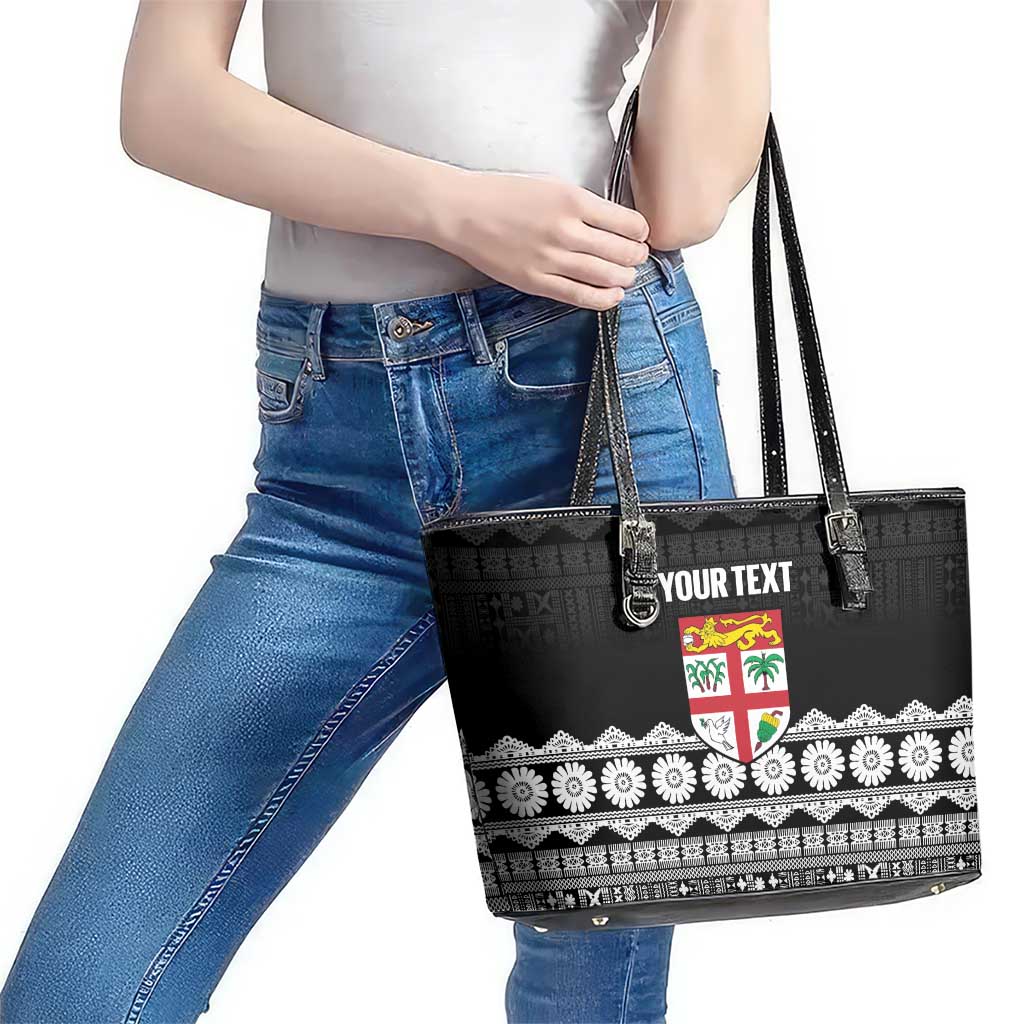 Fiji Tapa Rugby Custom Leather Tote Bag Go Fijiana - Polynesian Pride